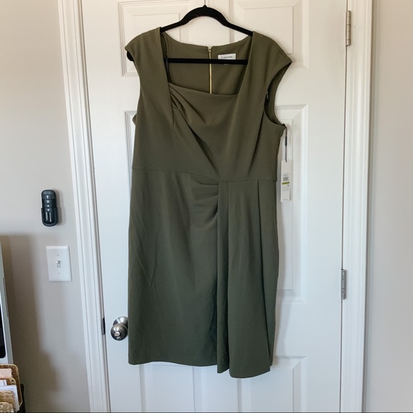 NWT Calvin Klein Olive Green Dress CD0C1W76 - 14 - Picture 1 of 4